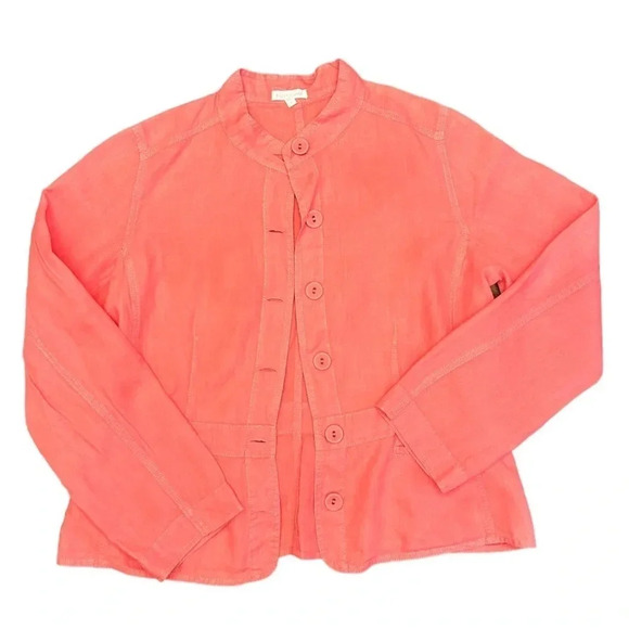 Eileen Fisher Irish Linen Long Sleeve Button Down Jacket with pockets Coral - Picture 1 of 8